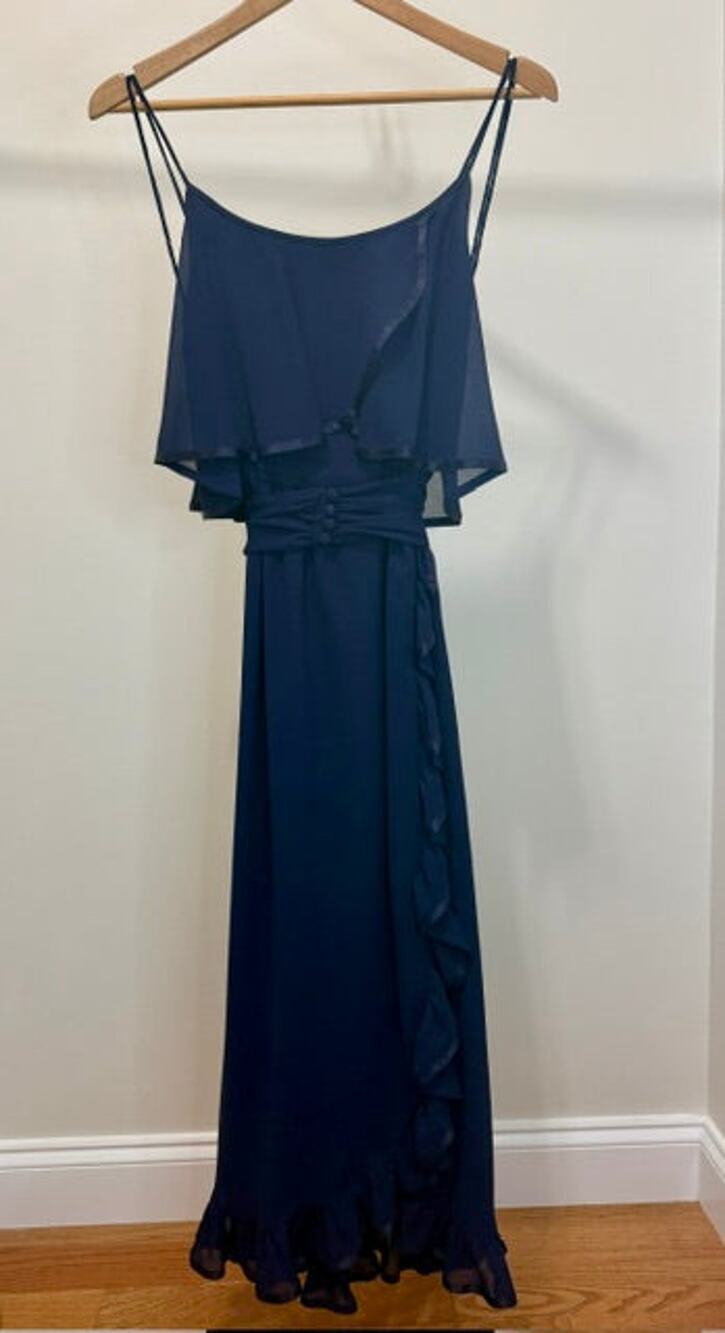 Majestic Vintage Navy Chiffon Ruffle Dress – Size 4–6, Union Made Canada